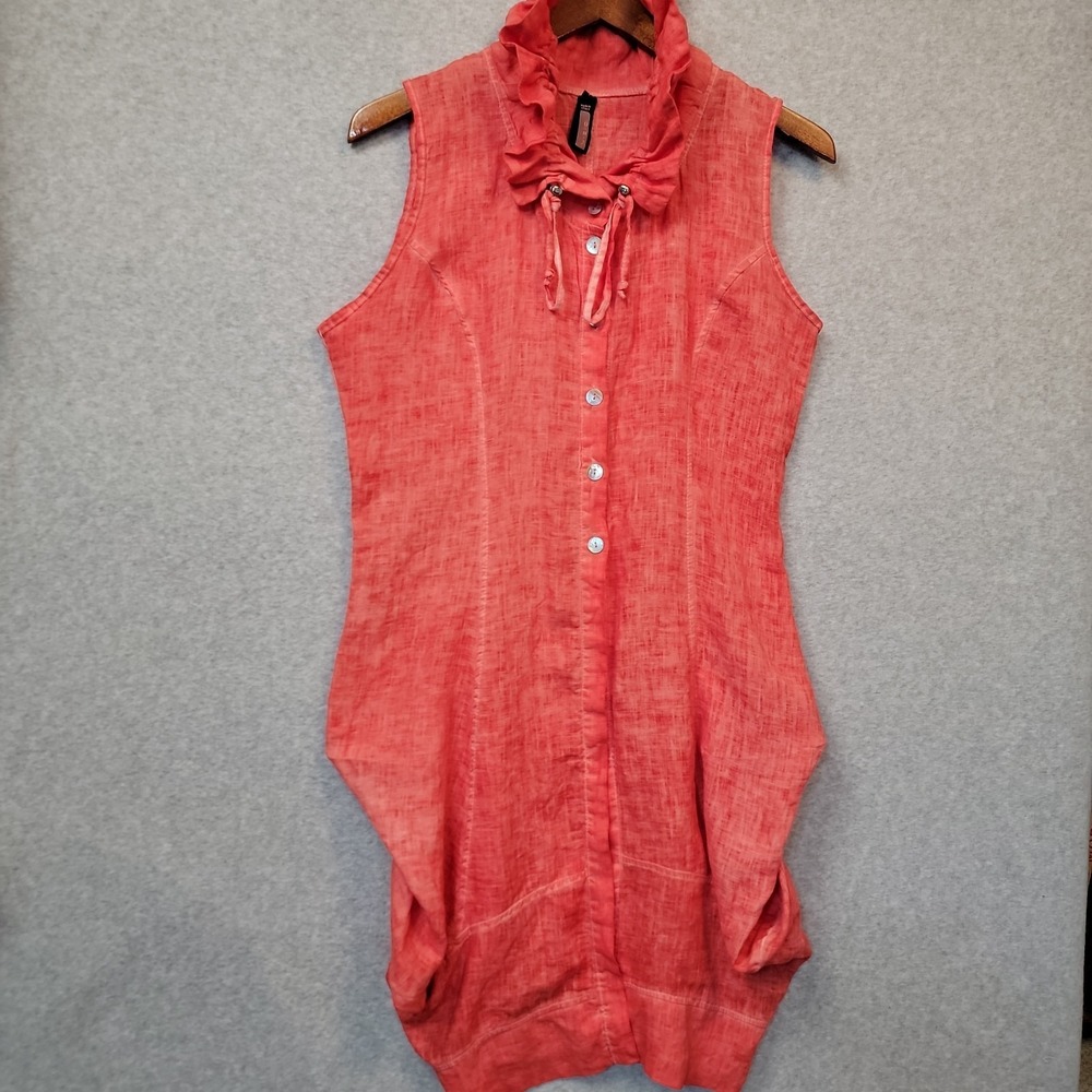 INIZIO Italy Sleeveless High Neck Linen Blend Red Orange Linen Blend Tunic Sz L